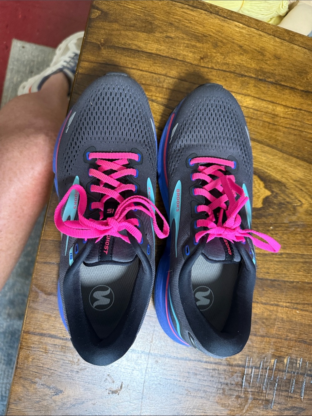 Brooks Gray Running Shoes with Pink Laces and Teal Accents